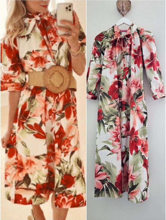 Buru Dresses & Skirts - BURU Housedress Floral Tie Buttondown Long Sleeve Cotton Midaxi Dress